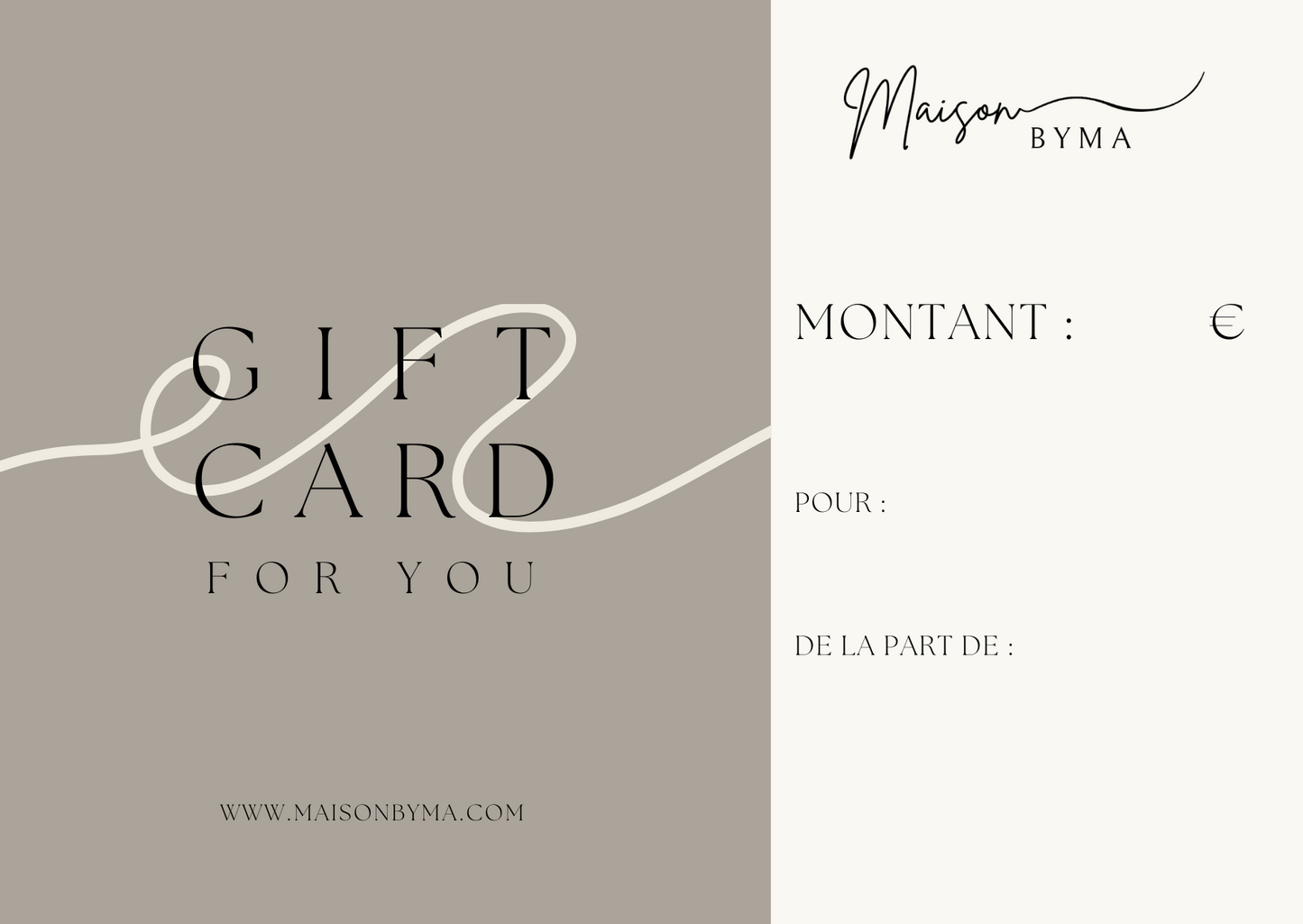Carte cadeau Maison BYMA